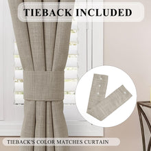 Cargar imagen en el visor de la galería, Macochico Full Blackout Curtains Linen Texture Thermal Curtains Window Panels for Bedroom Living Room Office Hotel Farmhouse Burlap Drapes Brown Grommet Top with Tieback 52" Wx72 L 1 Panel