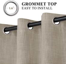 Cargar imagen en el visor de la galería, Macochico Full Blackout Curtains Linen Texture Thermal Curtains Window Panels for Bedroom Living Room Office Hotel Farmhouse Burlap Drapes Brown Grommet Top with Tieback 52" Wx72 L 1 Panel
