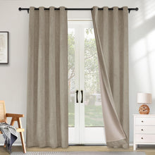 Cargar imagen en el visor de la galería, Macochico Full Blackout Curtains Linen Texture Thermal Curtains Window Panels for Bedroom Living Room Office Hotel Farmhouse Burlap Drapes Brown Grommet Top with Tieback 52" Wx72 L 1 Panel
